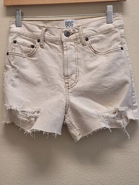 BDG Distressed High-Rise Denim Shorts Cream size 25